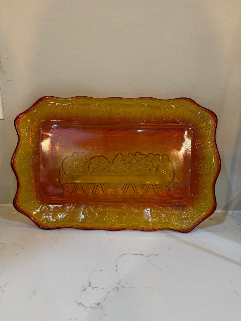 Vintage Amberina Glass Serving Tray - Orange and Yellow